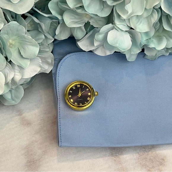 Elegant Ocean Blue and Gold Quartz Watch Cufflinks - Picture 11 of 16